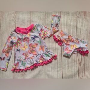 Betsy Johnson 2 pc Swimsuit 2T Butterfly With PomPoms